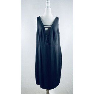 City Chic M Dress Womens 18 V Neck Cut Out Sleeveless Sheath Midi Black Stretch